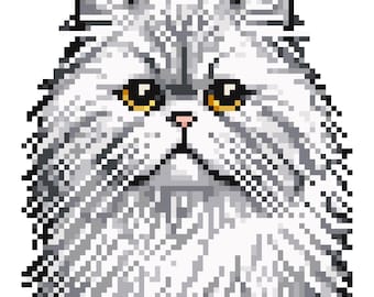 Patrón de punto de cruz de gato persa plateado: Bordado para principiantes (Descarga PDF, 5 x 5 pulgadas)