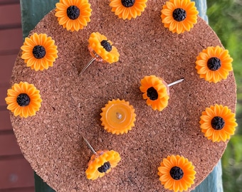 Chinchetas de girasol hechas a mano - Juegos de 12, 18 o 24 - ENVÍO GRATIS - Bonita decoración de escritorio - Organización de oficina - Regalo, cumpleaños, universidad