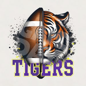 Purple & Yellow Tiger Spirit PNG | Football Tiger spirit Shirt PNG mug, hoodie  Sublimation Purple and Gold tigers