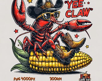 Cowboy Crawfish PNG: YEE CLAW, Funny Southern Design, sublimation print file