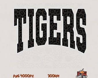 Tijgers Zwarte Luipaard PNG | Varsity Tekst mascotte T-shirt sublimatie ontwerp (digitale download)