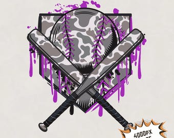 Camo Baseball PNG: Purple Drip Home Plate Design (Digital Download)