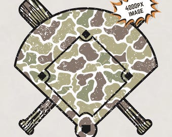 Camo Baseball Diamond PNG: Crossed Bats Sublimation Design (Digital Download)