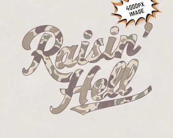 Raisin' Hell Camo Sublimation Design: Retro Western PNG (Digital Download)