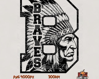 Retro Braves Mascot Monogram: Tee Shirt Design (PNG Digital Download)