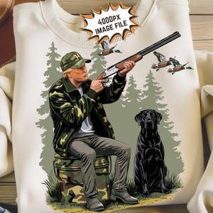 Imagen de sublimación para imprimir en formato PNG de Trump DUCK HUNTING, Trump Black Lab, Trump Camo, para hombres, mujeres, niños y niñas