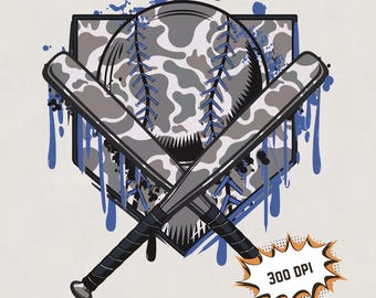 Camo Baseball Home Plate PNG: Royal Blue Drip Design (Digital Download)