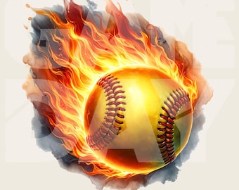 Flaming Softball PNG: Retro Sublimation Design (Digital Download)