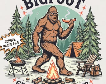 May include: A cartoon illustration of Bigfoot in a forest setting, holding a hot dog. The text "BIGFOOT GRABBED MY WIENER" is below the image.