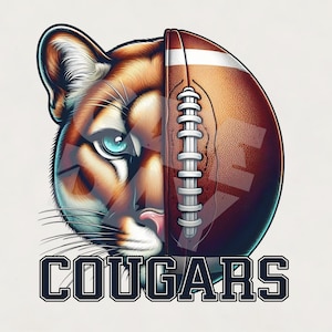 Football Cougar png l Maillot Cougar PNG | Mascotte de puma png | demi Football Cougar png | Cougar scool Spirit PNG Téléchargement instantané