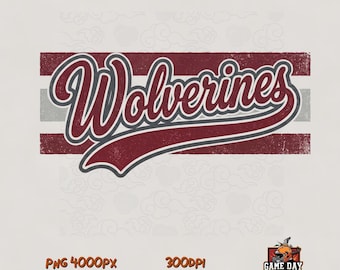 Retro Wolverines PNG: Team Script Logo School Spirit Sublimatiebestand Digitale Download