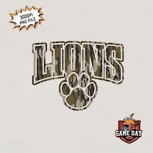 Lions paw png, camo lions shirt png | Lions Spirit PNG lions mascot logo design image print files for sublimation