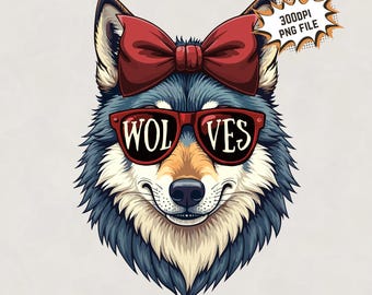 Wolf with Bow PNG: Maroon Team Mascot, Sublimation Design (Digital Download
