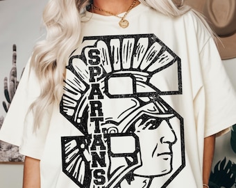 Retro Spartans Mascot Monogram: Tee Shirt Design (PNG Digital Download)