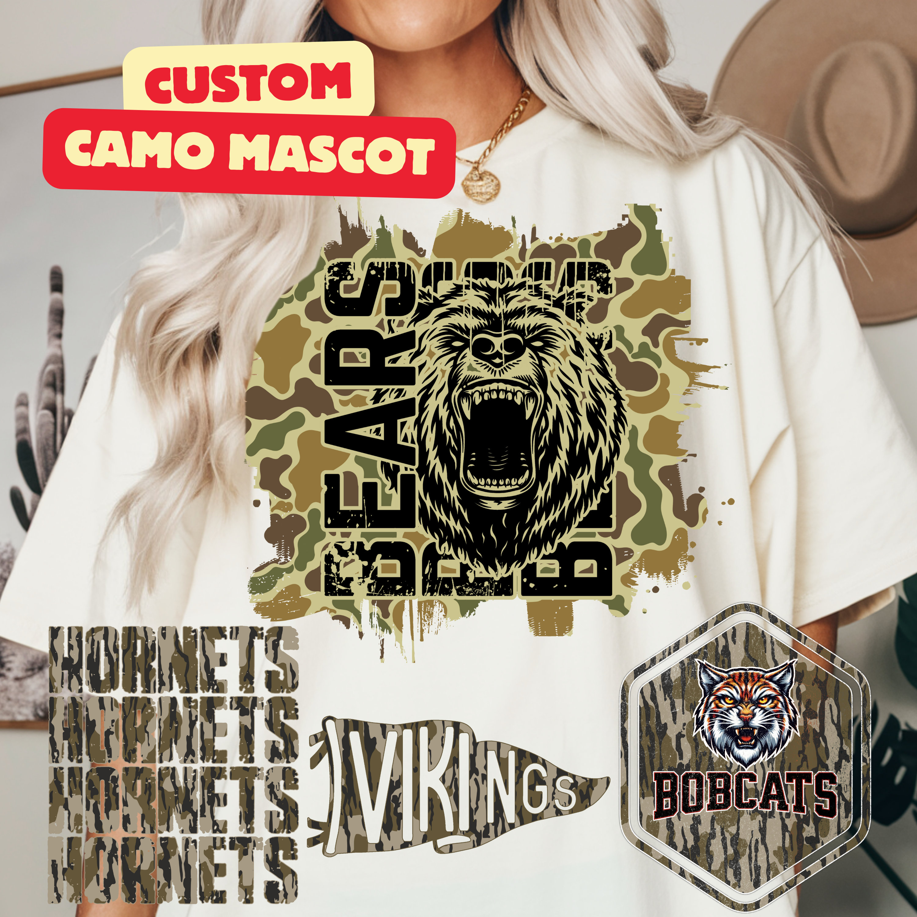 Custom Camo mascot design team logo with personalised camouflage design for tee shirt sublimation with commercial use