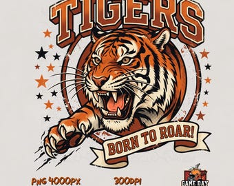 Retro Tigers PNG: Team Script Logo School Spirit Sublimatiebestand Digitale Download