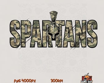 Camo Spartans PNG: Ontwerp voor sportmascottekleding met sublimatieprint (digitale download)