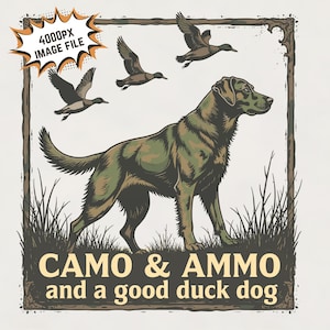 Perro de caza de camuflaje y munición PNG / Perro de caza de patos Sublimación / Impresión de camuflaje PNG Archivo de impresión de imagen de sublimación de perro de caza para hombres, mujeres y niños