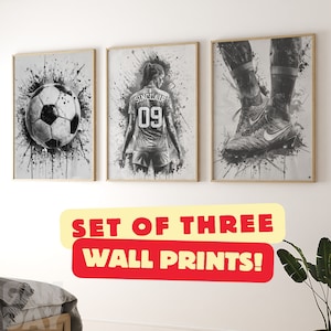 Mädchen personalisierte Fußball Wandkunst Drucke, Fußball Poster, Mädchen Fußball Wanddruck, Jugendzimmer Druck, Schwarzweiß-Fußball-Druck,