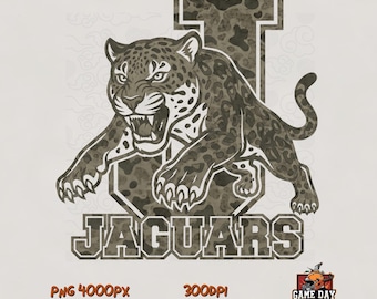 Camo Jaguars PNG: J Monogram Mascotte Shirt Ontwerp, Schoolgeest (Digitale Download)