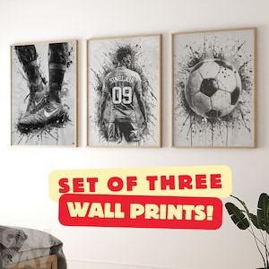 Impressões personalizadas de arte de parede de futebol, pôster de futebol, impressão de parede de futebol de menino, impressão de quarto de adolescente, impressões de futebol preto e branco, presente de filho