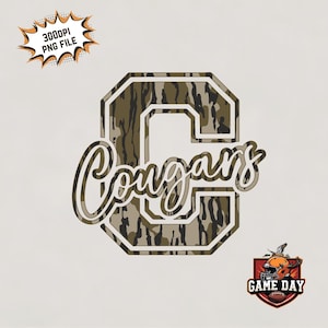 Cougars C png, Cougars camo shirt png, Cougars C Monogram, women&#39;s Cougar shirt png, Cougar school Spirit PNG Instant download