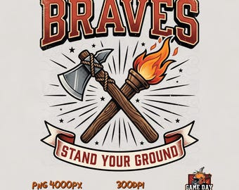 Vintage Braves PNG: Logo van het team uit de jaren 50 met schoolgeest, sublimatiebestand, digitale download.