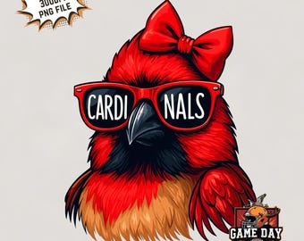 Coquette Cardinal PNG: Bow & Sunglasses Design (Digital Download)