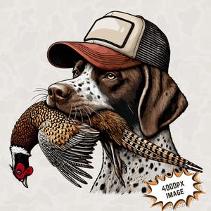 Cachorro com faisão png Pointer alemão de pelo curto com boné de caminhoneiro png Sublimação meninos caçando Cachorro GSP png imagem de caça de faisão imprimir arquivo