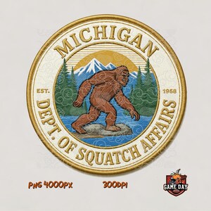 Dipartimento degli Affari Squatch del Michigan - Toppa vintage Bigfoot - Download PNG a sublimazione