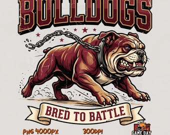 Vintage Bulldogs PNG: mascotte van een team uit de jaren 50, schoolgeest, sublimatiebestand, digitale download