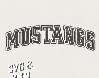 Mascotte Grunge Mustangs SVG PNG: design retrò della squadra universitaria (download digitale)