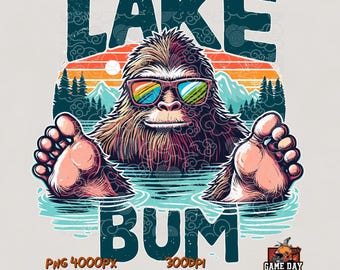 Lake Bum PNG: Funny Bigfoot Summer Sasquatch Sublimation Design (300dpi)