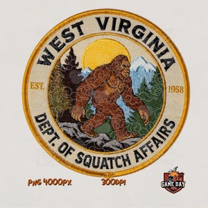 West Virginia Dept Of Squatch Affairs Bigfoot Patch Sublimation PNG Download