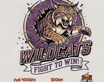 Retro Wildcats PNG: Vintage mascotte shirtontwerp, schoolgeest (digitale download)