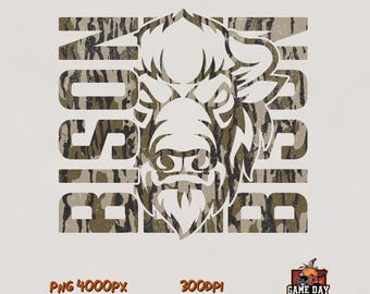 Camo Bison PNG: Sublimation Design, Bison Head Print File (Digital Download)