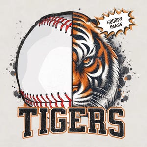 Tiger baseball Sublimation design l Tiger Spirit PNG, half Tiger half baseball png image print file for boys girls woman and men