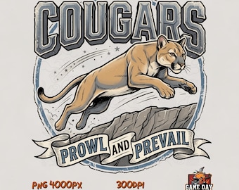 Retro Cougars png: Team Script Logo School Spirit Sublimatiebestand, Digitale Download