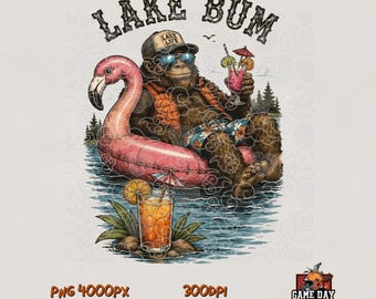 Bigfoot Lake Bum PNG: Funny sasquatch Summer Sasquatch Sublimation Design (300dpi)