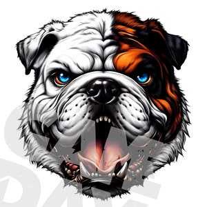 Cara de Bulldog Irritado PNG | Design de sublimação de Mascote de Bulldog para camisetas, moletons, canecas, meninos, meninas, homens, mulheres | Espírito escolar de Bulldogs