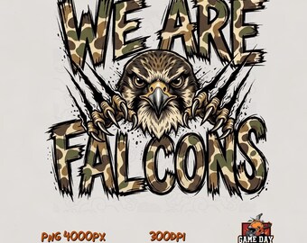 Wij zijn Falcons PNG: Camouflage teammascotte schoolgeest sublimatiebestand digitale download