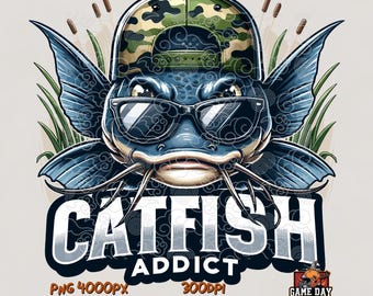 Funny Catfish Fishing PNG: Fish with Cap & Glasses (Digital Download)