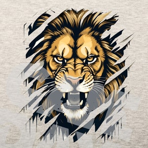 Disegno della maglietta con leone che strappa l Maglietta con leone PNG / Leone che graffia png / Mascotte del leone png / Leone che strappa png / Download immediato