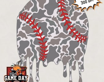 Camo Drip Baseball PNG: Sublimation Design (Digital Download)