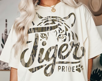 Camo tigers  pride png Tiger Mascot T-shirt Sublimation design | Camo Tiger Spirit PNG |  Tiger Shirt PNG  Tiger head png