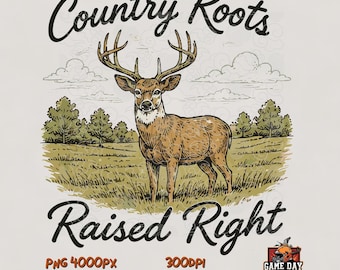 Country roots png:  vintage Deer and text Design (Sublimation Print File)