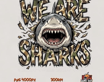Wij zijn Sharks PNG: Camouflage teammascotte schoolgeest sublimatiebestand digitale download