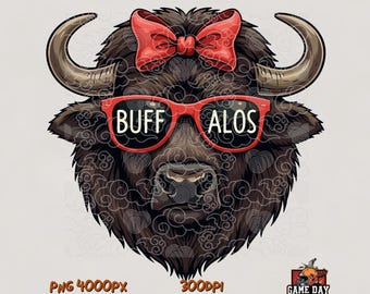 Coquette Buffalo PNG: Red Buffalo's Mascot Sublimation Print (Digital Download, 300 DPI Transparent File