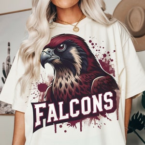 バーガンディレッドのファルコンズ PNG | ファルコンズスピリット Tシャツ昇華デザイン l 水彩グランジファルコンズスピリット PNG | ファルコンズスポーツマスコット png