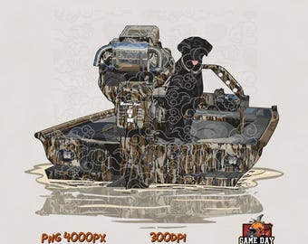 Duck Hunting Boat PNG: Black Labrador Hunting Dog Sublimation print file (Digital Download)